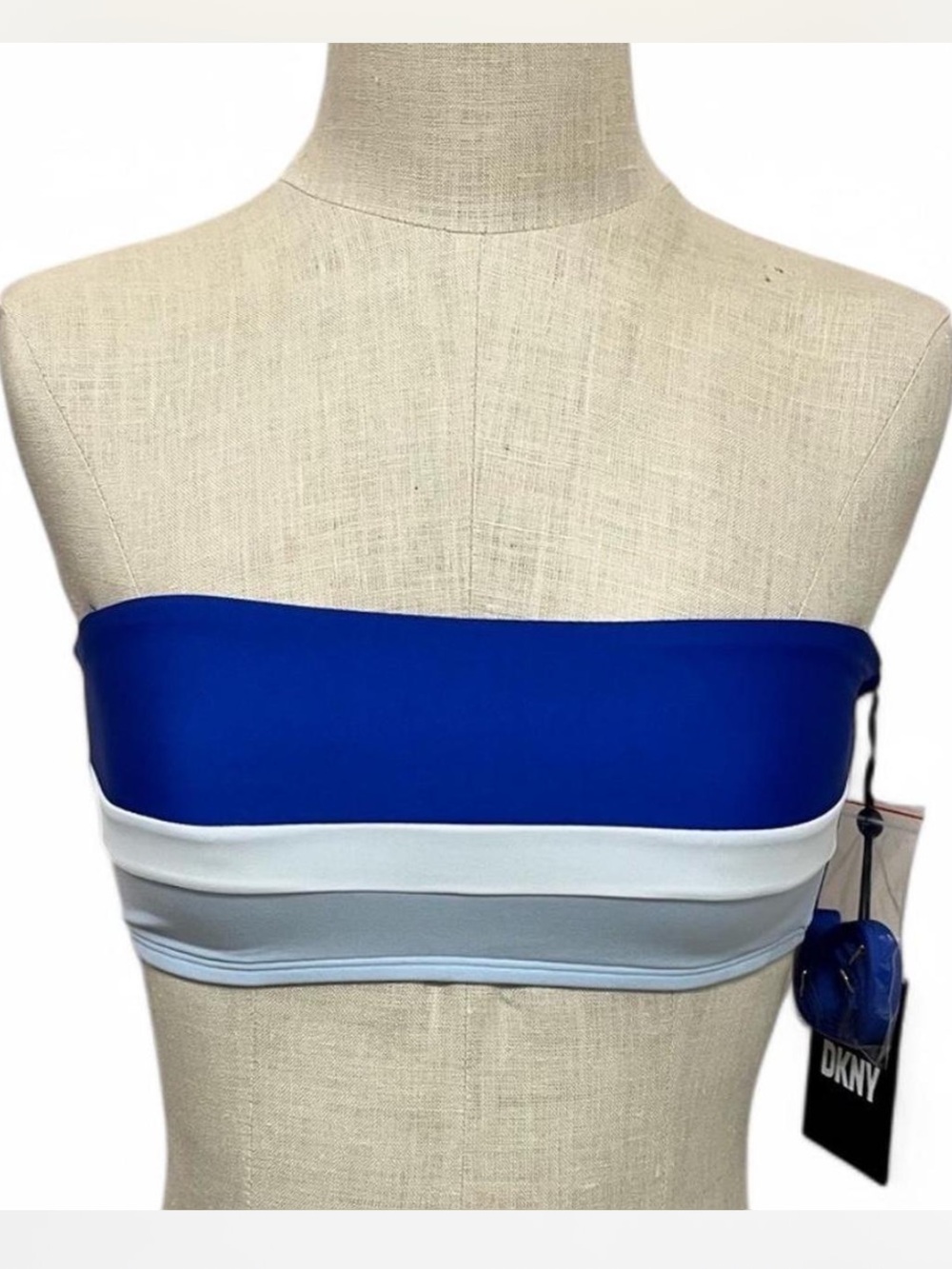 DKNY Strapless Bandeau Bikini Top Colorblock Stripes Beach Vacation Resortwear